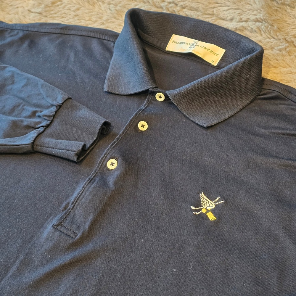 Fairway & Greene Mens Winged Foot Golf Club Long Sleeve Polo Shirt Navy Blue L